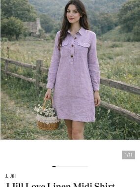 J. Jill Lavender Linen Midi Shirt Dress with Button Placket